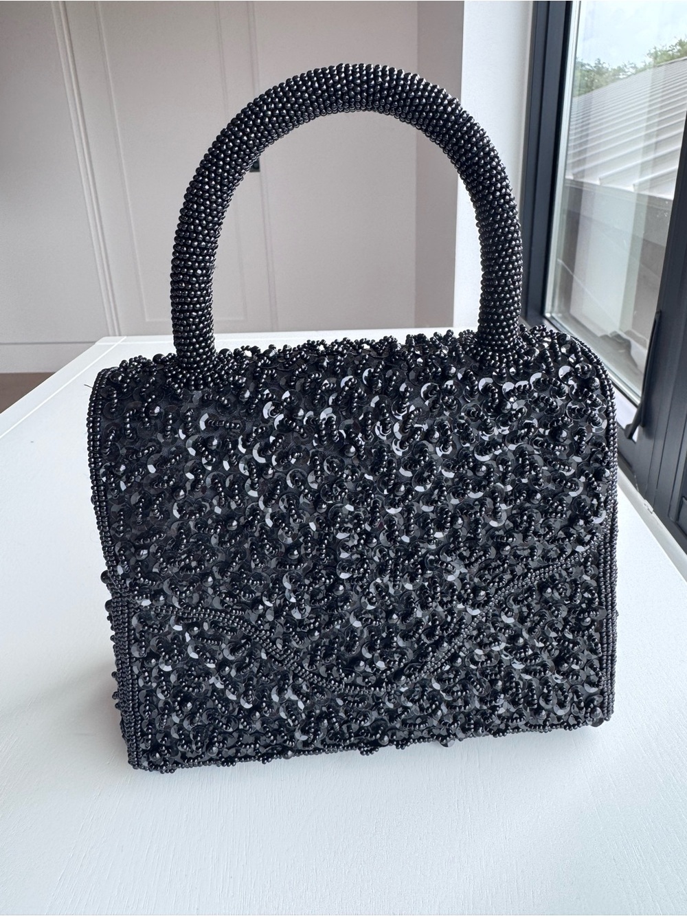 Vintage Black Beaded Sequin Handbag Formal Evening Purse